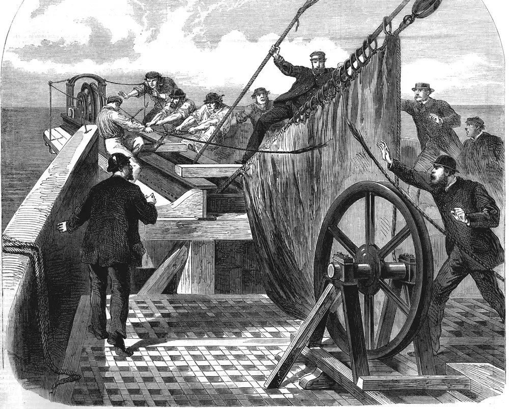La ruptura del cable atlántico a bordo del Great Eastern, The Illustrated London News, 1865.