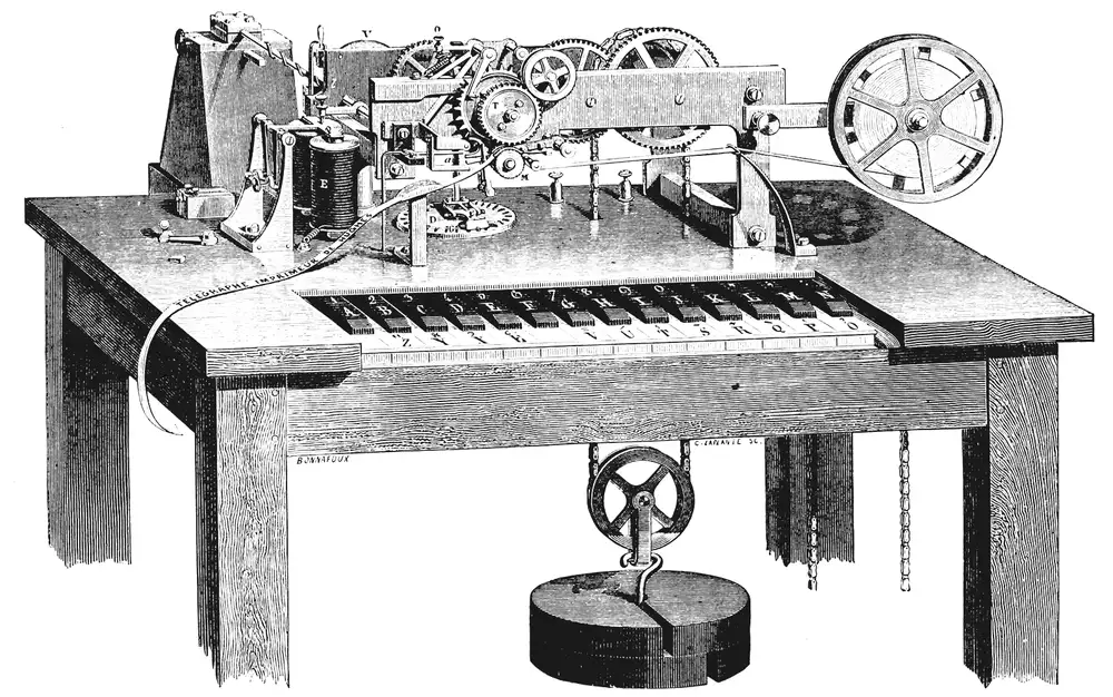 Telégrafo impresor de Hughes, Popular Science Monthly, volumen 3, 1873.